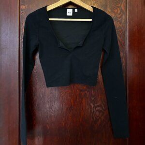 Aritzia TNA cropped waffle long sleeve - black - S
